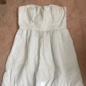 J Crew Light Blue Seersucker Strapless Dress